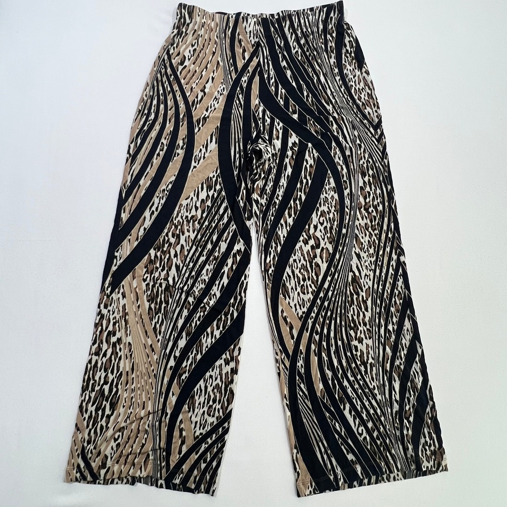 Chico’s Sz 1 Wide Leg Animal Print Pants in Black & Tan